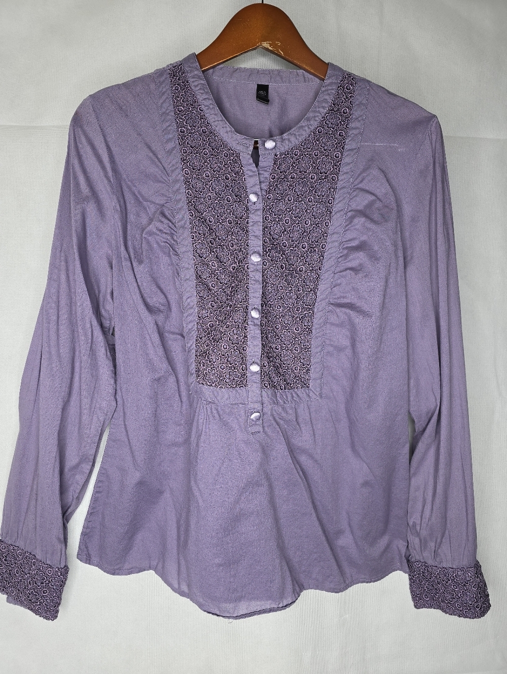 Old Navy Popover Top Purple Floral Lace Long Sleeve Lightweight Cotton Boho L